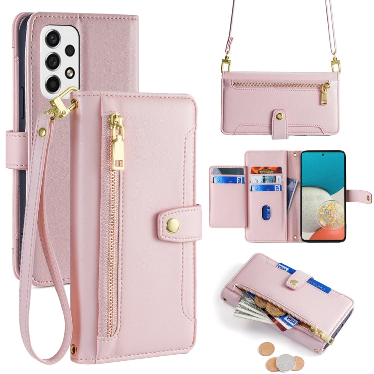 Sheep Texture Cross-body Zipper Wallet Leather Phone Case