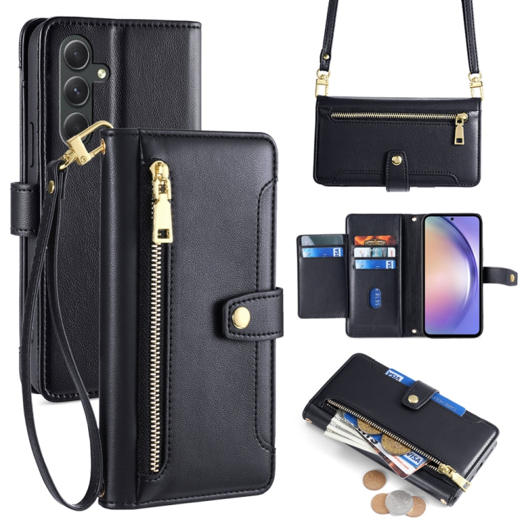 Sheep Texture Cross-body Zipper Wallet Leather Phone Case