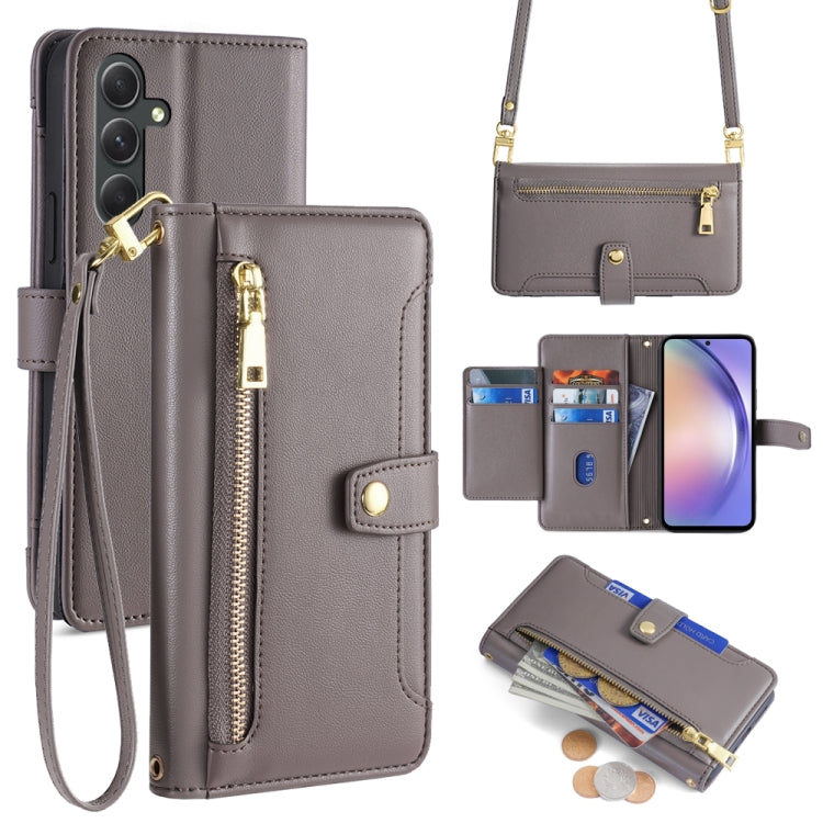 Sheep Texture Cross-body Zipper Wallet Leather Phone Case