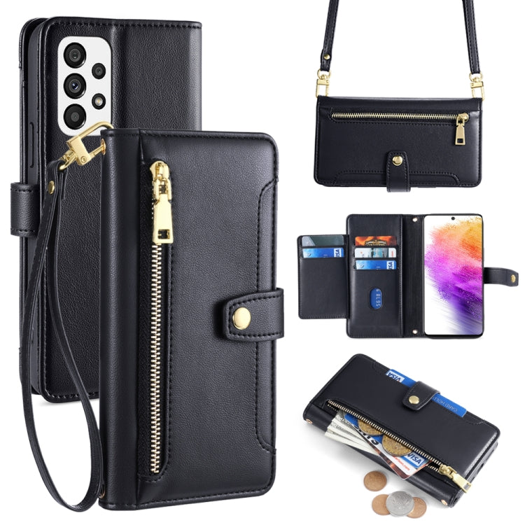 Sheep Texture Cross-body Zipper Wallet Leather Phone Case
