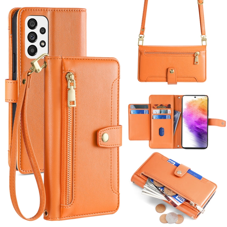 Sheep Texture Cross-body Zipper Wallet Leather Phone Case