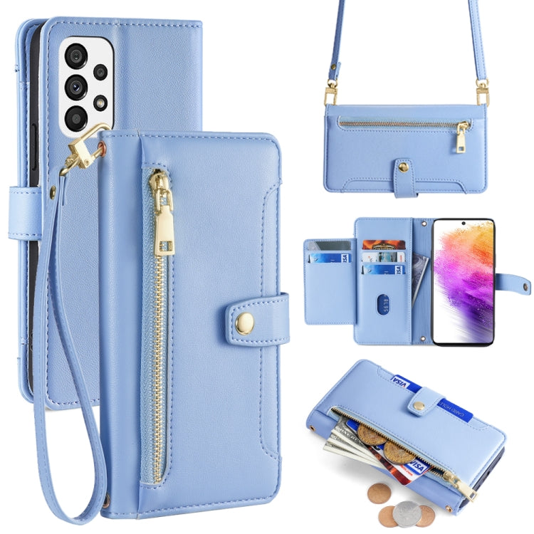 Sheep Texture Cross-body Zipper Wallet Leather Phone Case