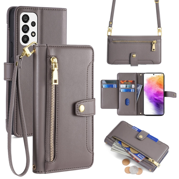 Sheep Texture Cross-body Zipper Wallet Leather Phone Case