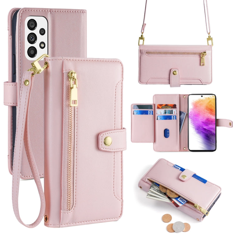 Sheep Texture Cross-body Zipper Wallet Leather Phone Case