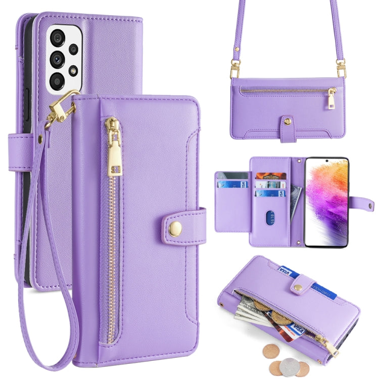 Sheep Texture Cross-body Zipper Wallet Leather Phone Case