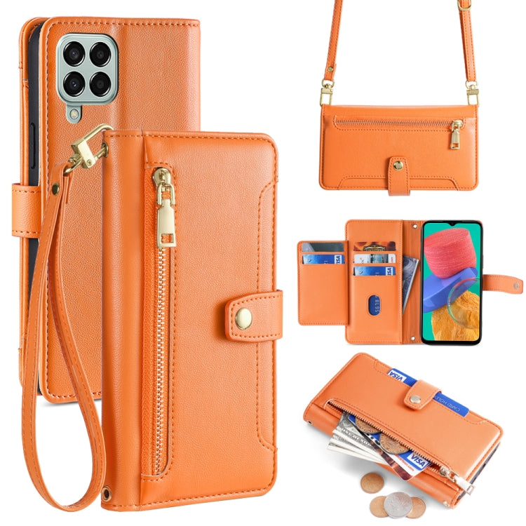Sheep Texture Cross-body Zipper Wallet Leather Phone Case