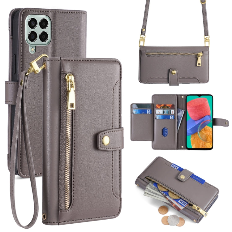 Sheep Texture Cross-body Zipper Wallet Leather Phone Case