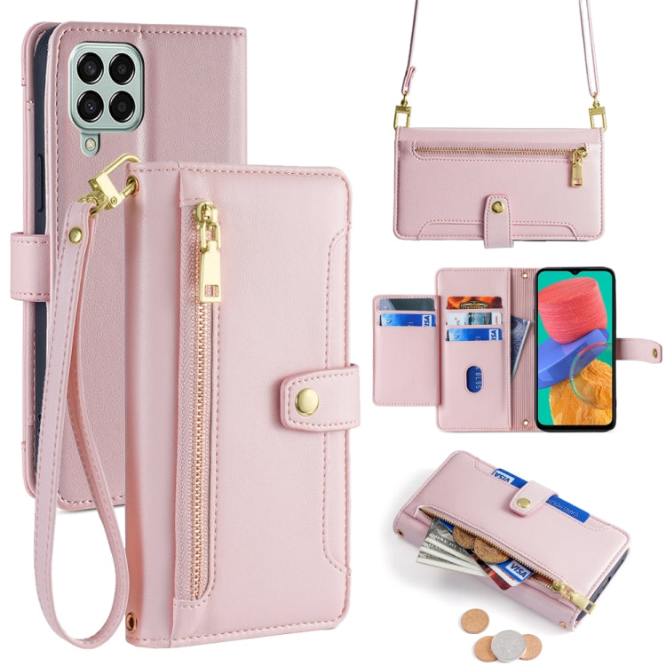 Sheep Texture Cross-body Zipper Wallet Leather Phone Case