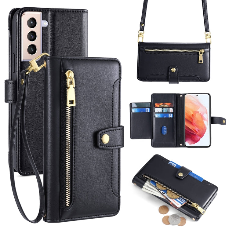 Sheep Texture Cross-body Zipper Wallet Leather Phone Case