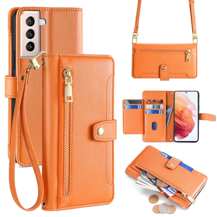 Sheep Texture Cross-body Zipper Wallet Leather Phone Case