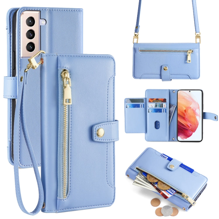 Sheep Texture Cross-body Zipper Wallet Leather Phone Case