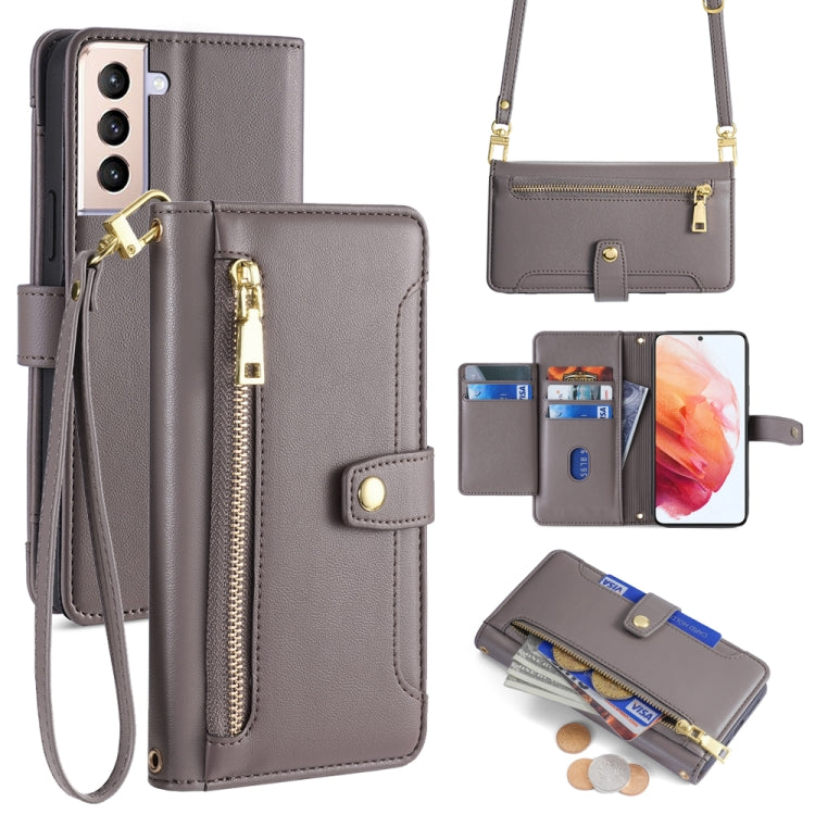 Sheep Texture Cross-body Zipper Wallet Leather Phone Case