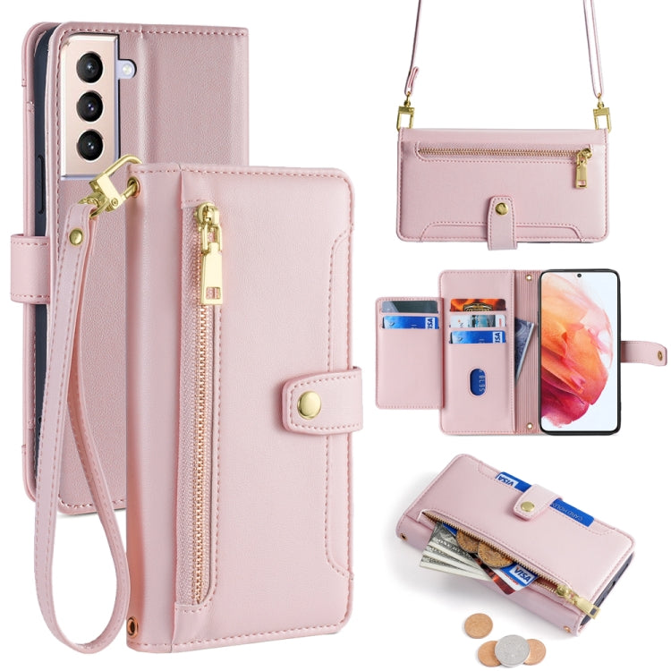 Sheep Texture Cross-body Zipper Wallet Leather Phone Case