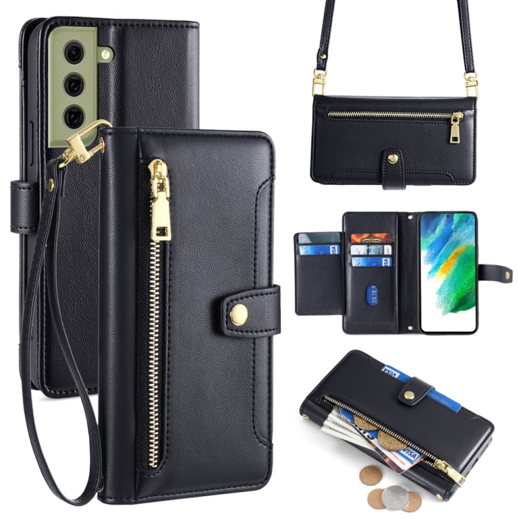 Sheep Texture Cross-body Zipper Wallet Leather Phone Case