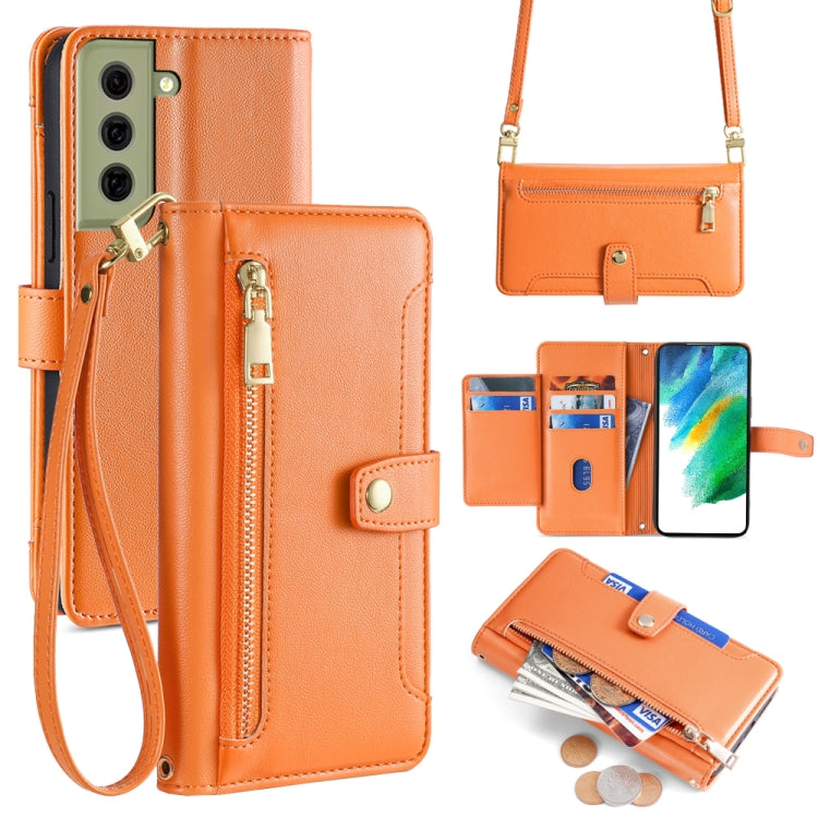 Sheep Texture Cross-body Zipper Wallet Leather Phone Case