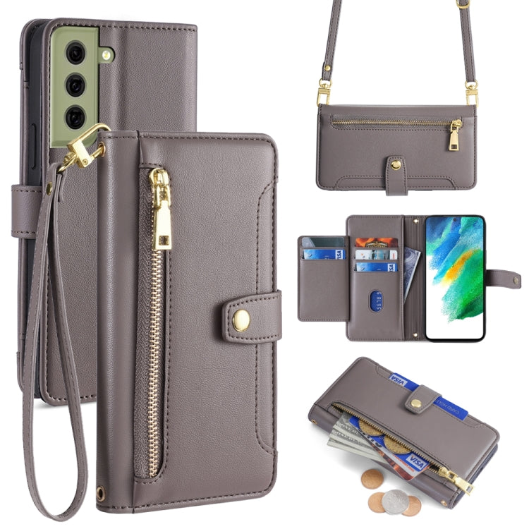Sheep Texture Cross-body Zipper Wallet Leather Phone Case