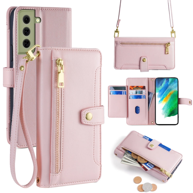 Sheep Texture Cross-body Zipper Wallet Leather Phone Case
