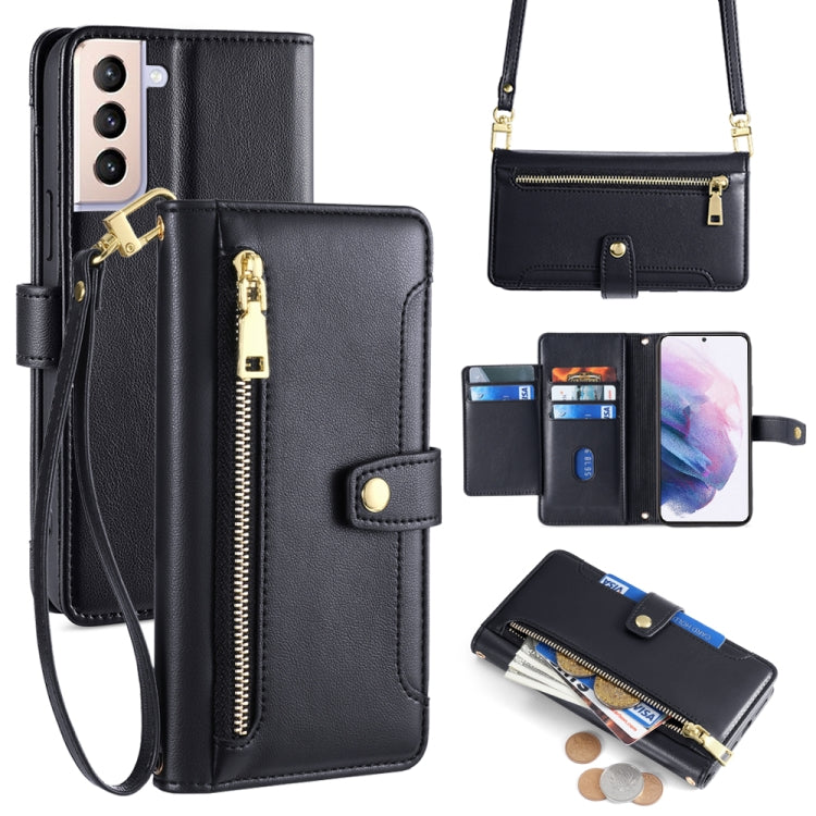 Sheep Texture Cross-body Zipper Wallet Leather Phone Case