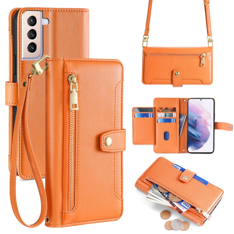 Sheep Texture Cross-body Zipper Wallet Leather Phone Case