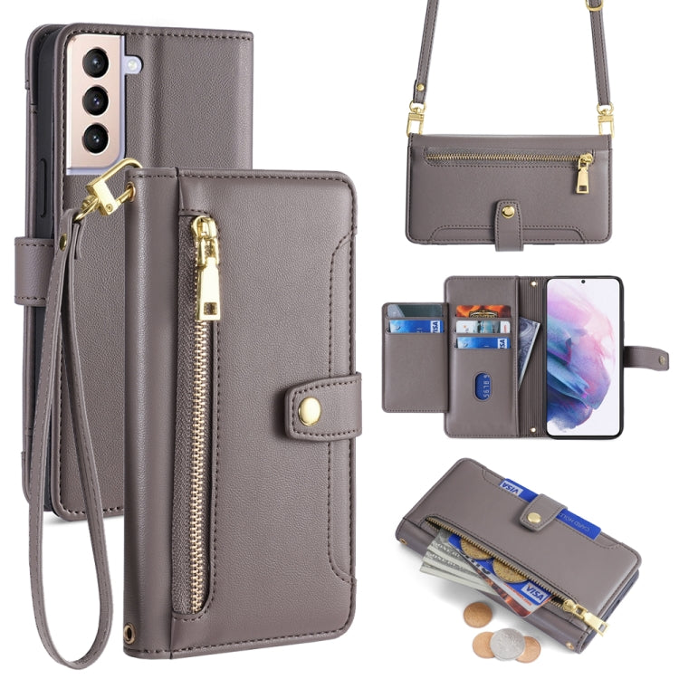 Sheep Texture Cross-body Zipper Wallet Leather Phone Case