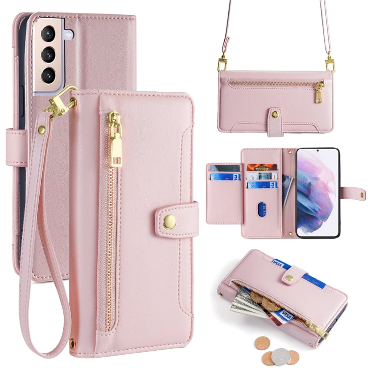 Sheep Texture Cross-body Zipper Wallet Leather Phone Case