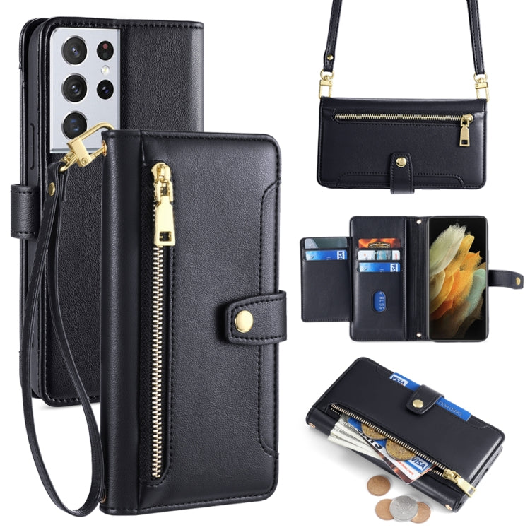 Sheep Texture Cross-body Zipper Wallet Leather Phone Case