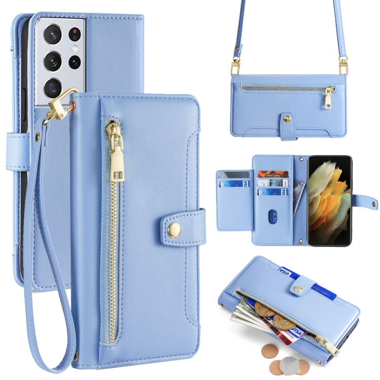 Sheep Texture Cross-body Zipper Wallet Leather Phone Case