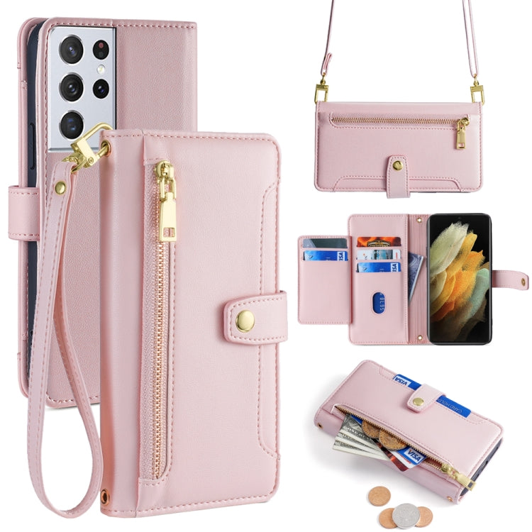 Sheep Texture Cross-body Zipper Wallet Leather Phone Case