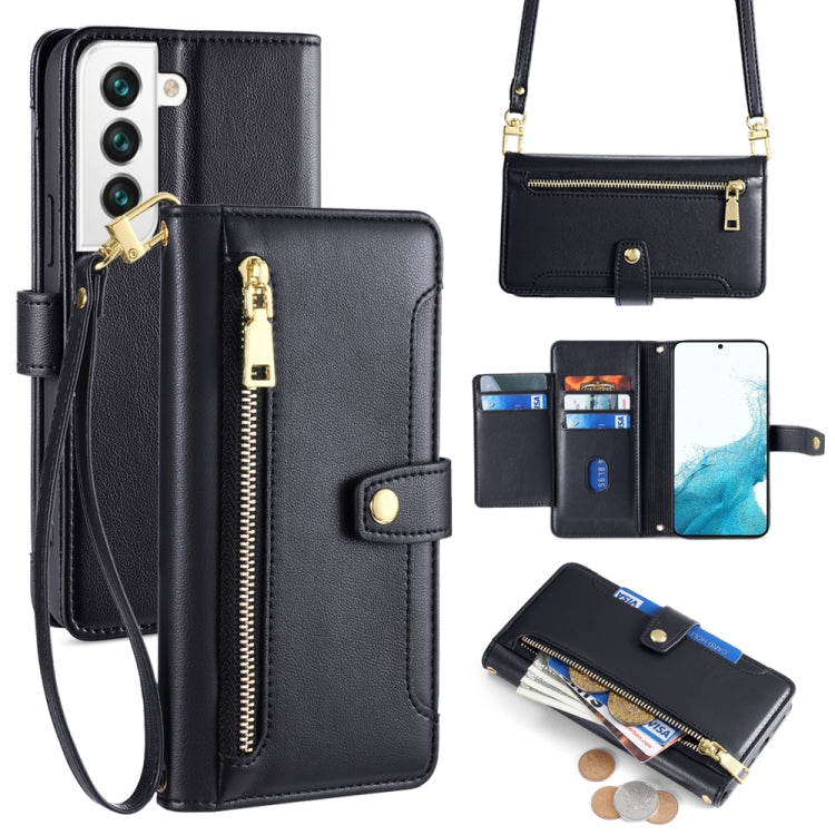 Sheep Texture Cross-body Zipper Wallet Leather Phone Case