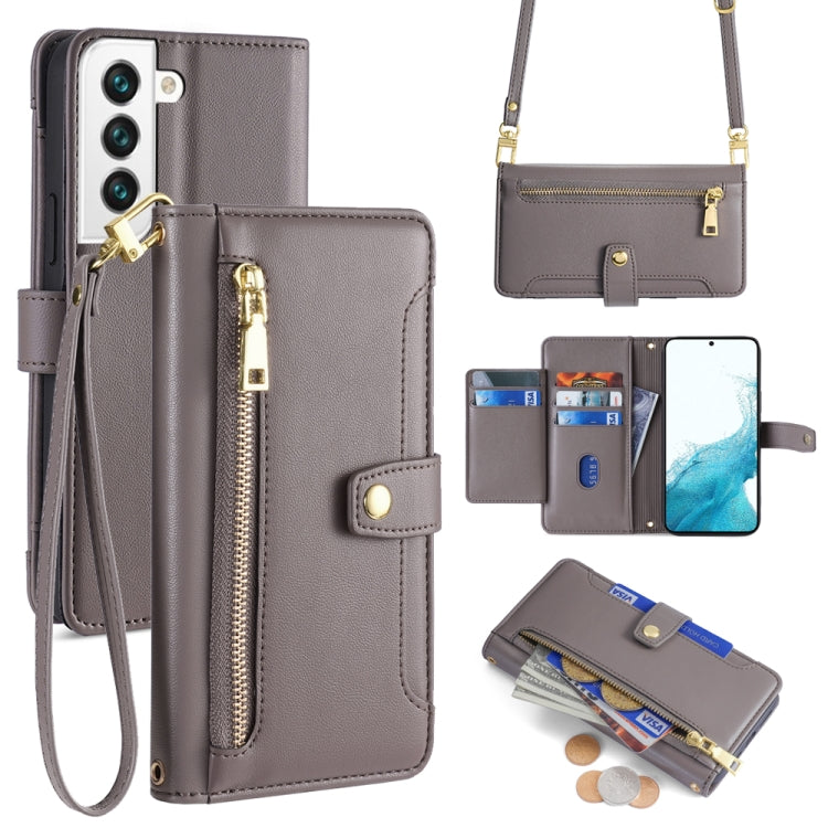 Sheep Texture Cross-body Zipper Wallet Leather Phone Case