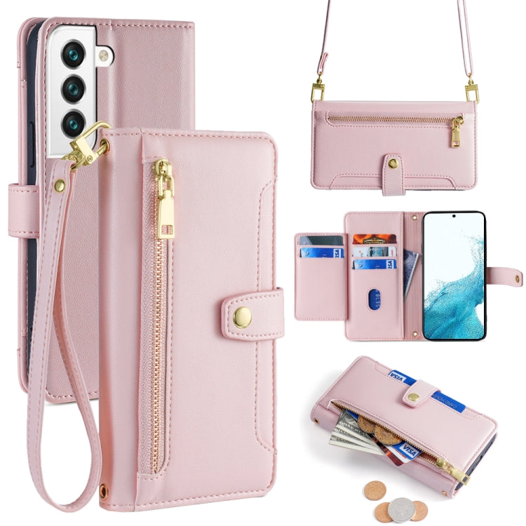 Sheep Texture Cross-body Zipper Wallet Leather Phone Case