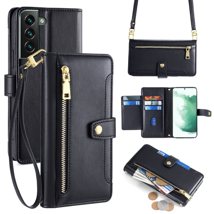 Sheep Texture Cross-body Zipper Wallet Leather Phone Case