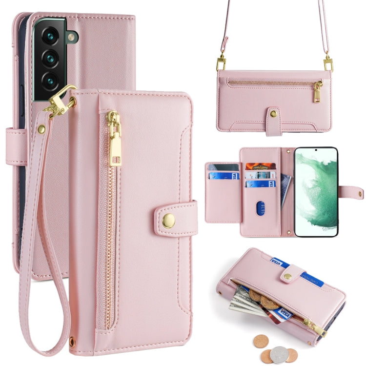 Sheep Texture Cross-body Zipper Wallet Leather Phone Case