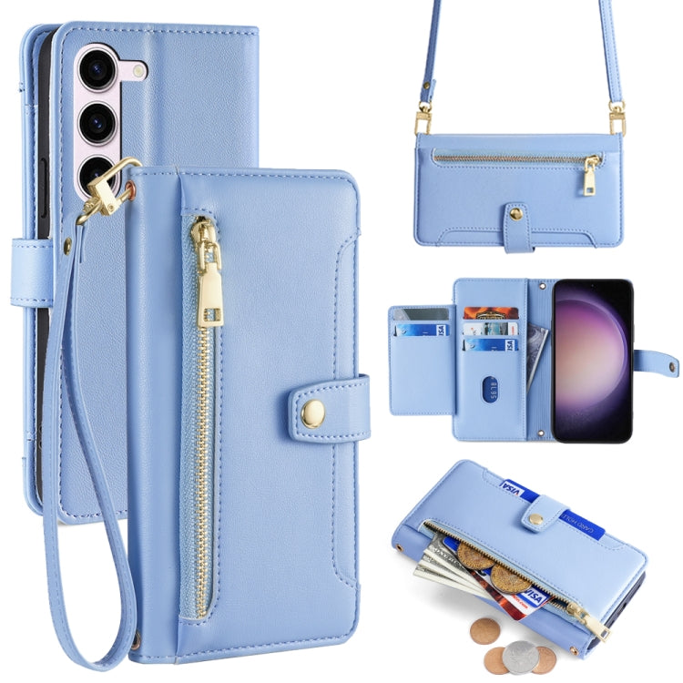 Sheep Texture Cross-body Zipper Wallet Leather Phone Case