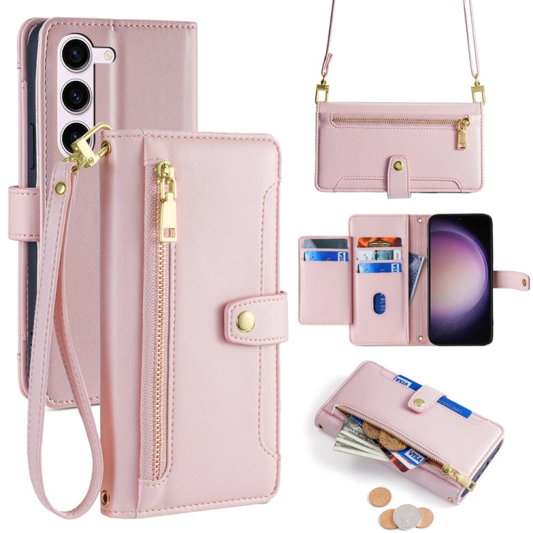 Sheep Texture Cross-body Zipper Wallet Leather Phone Case