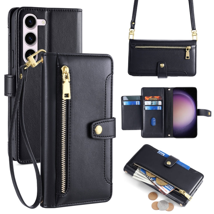 Sheep Texture Cross-body Zipper Wallet Leather Phone Case