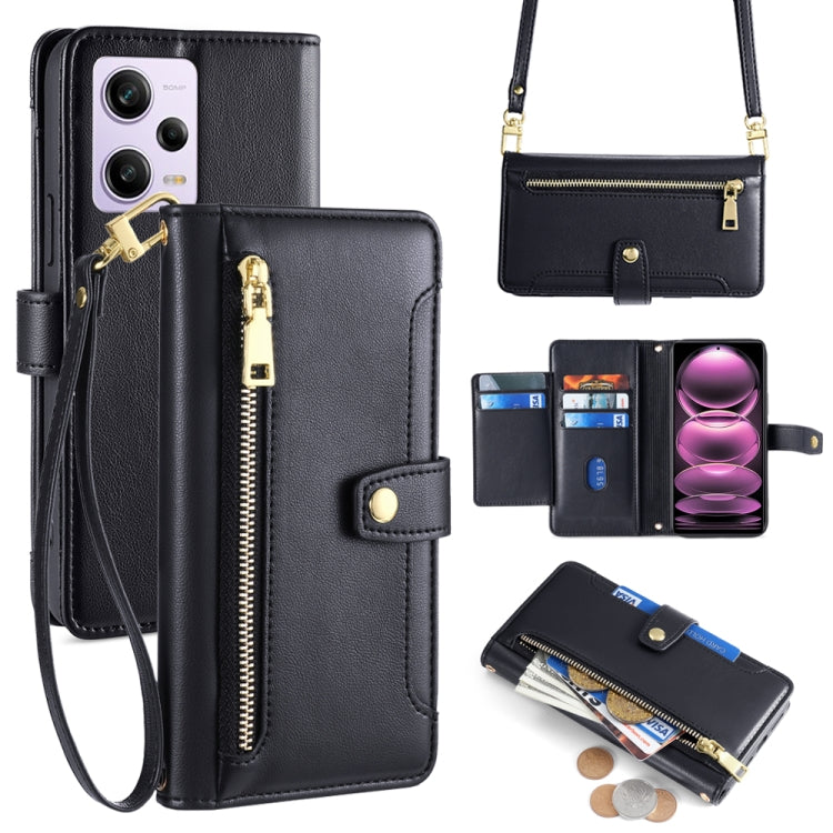 Sheep Texture Cross-body Zipper Wallet Leather Phone Case