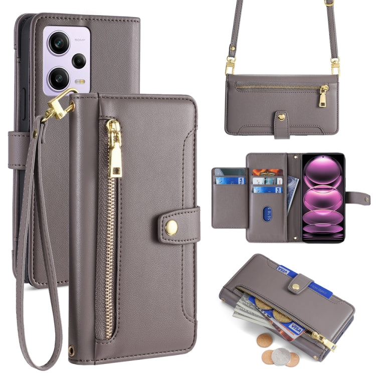 Sheep Texture Cross-body Zipper Wallet Leather Phone Case