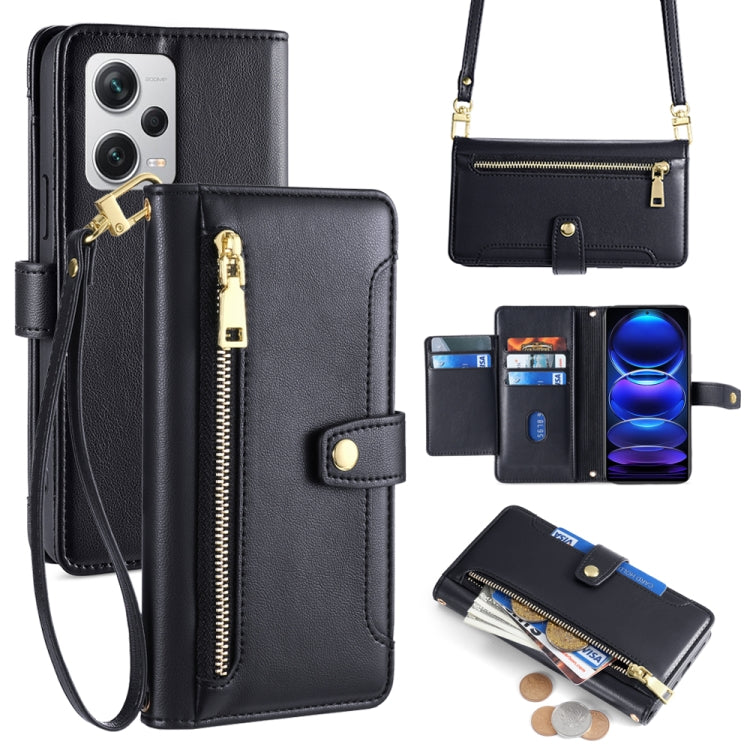 Sheep Texture Cross-body Zipper Wallet Leather Phone Case