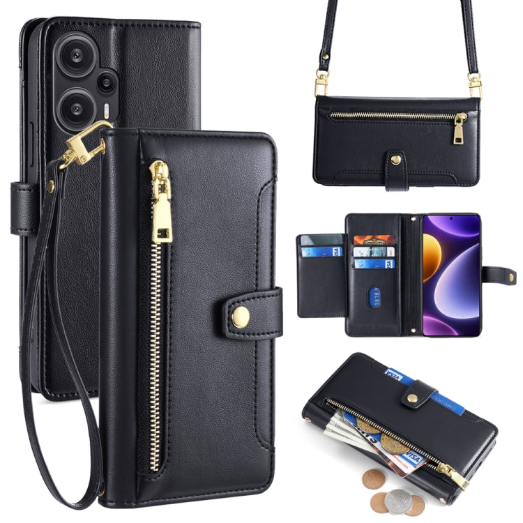 Sheep Texture Cross-body Zipper Wallet Leather Phone Case