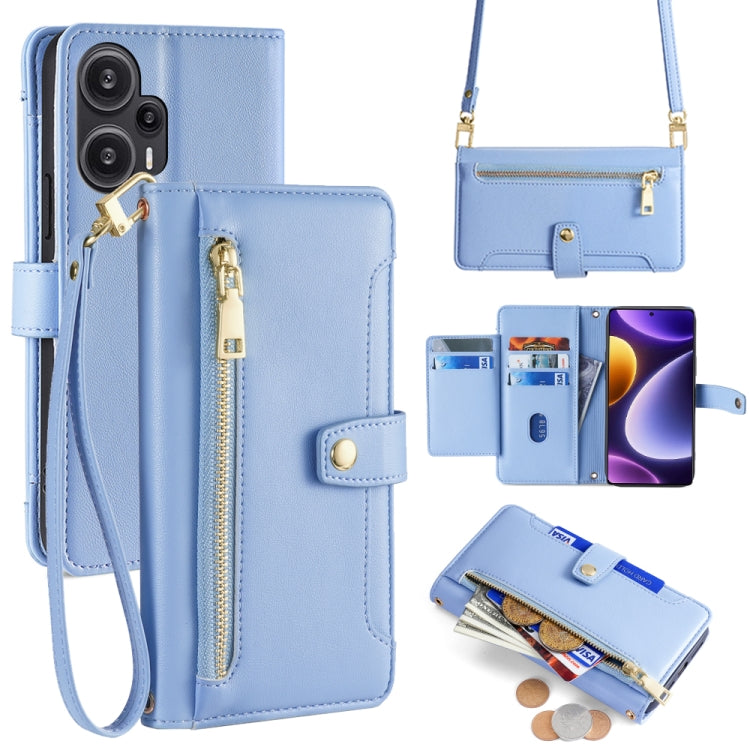Sheep Texture Cross-body Zipper Wallet Leather Phone Case