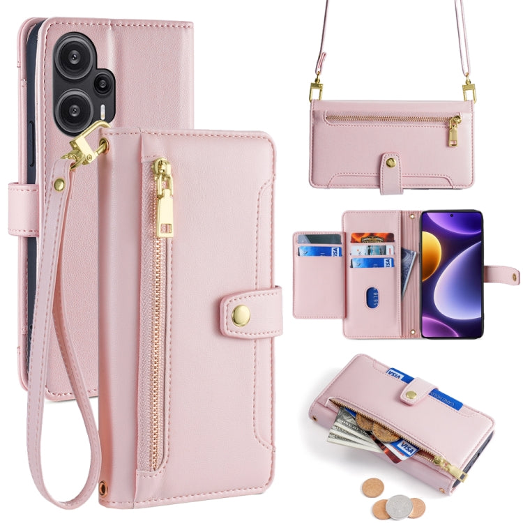 Sheep Texture Cross-body Zipper Wallet Leather Phone Case