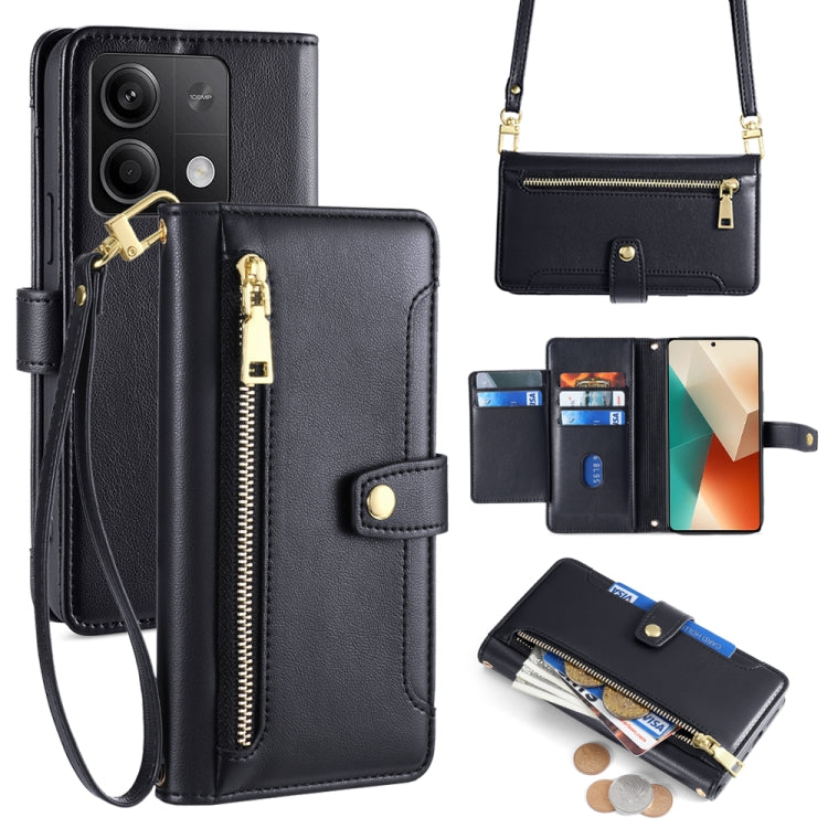 Sheep Texture Cross-body Zipper Wallet Leather Phone Case