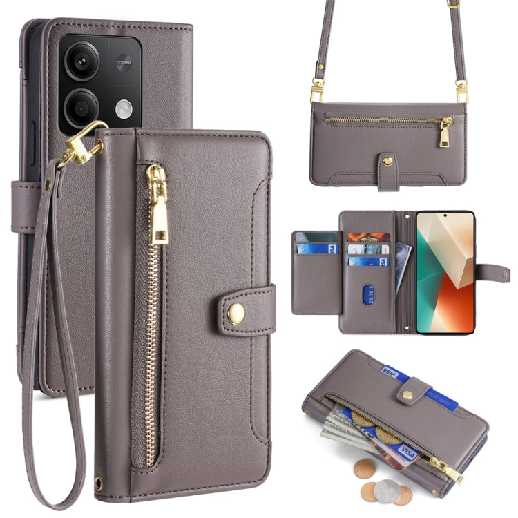 Sheep Texture Cross-body Zipper Wallet Leather Phone Case