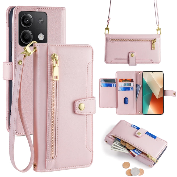 Sheep Texture Cross-body Zipper Wallet Leather Phone Case