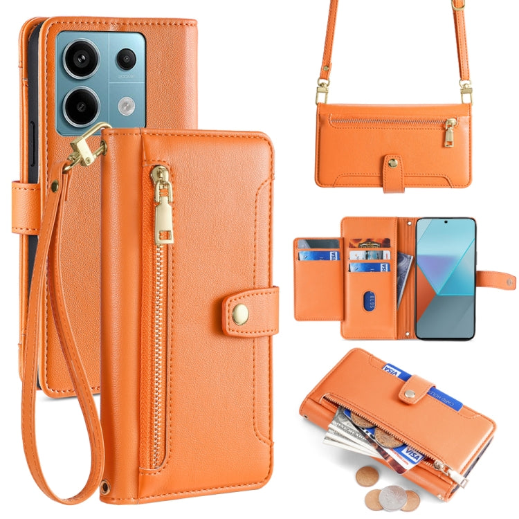 Sheep Texture Cross-body Zipper Wallet Leather Phone Case