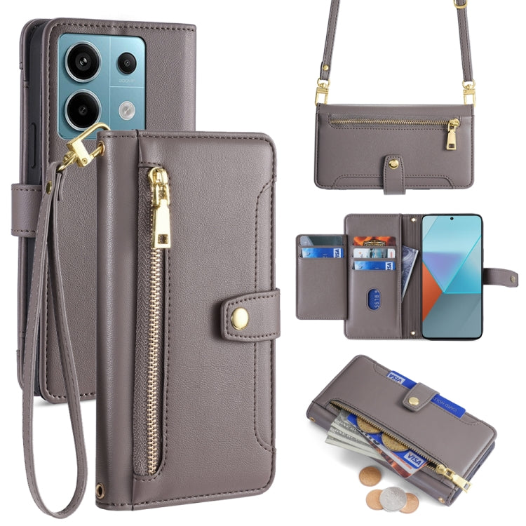 Sheep Texture Cross-body Zipper Wallet Leather Phone Case