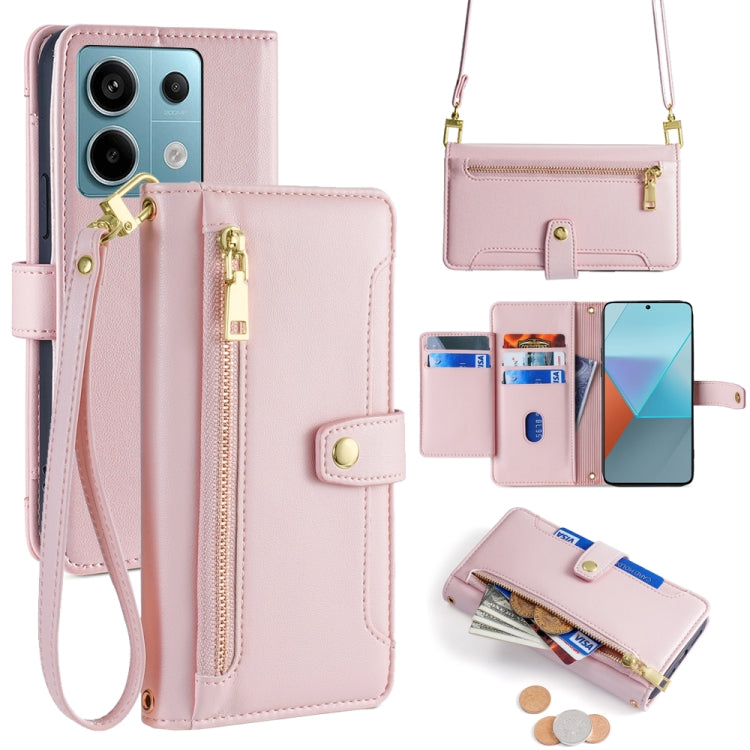 Sheep Texture Cross-body Zipper Wallet Leather Phone Case