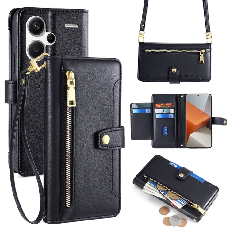 Sheep Texture Cross-body Zipper Wallet Leather Phone Case
