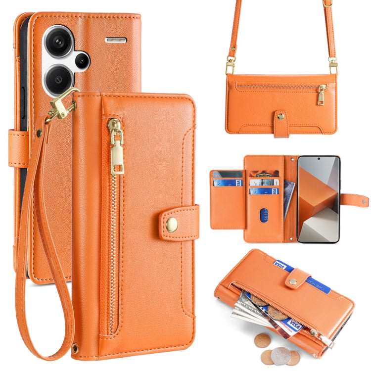 Sheep Texture Cross-body Zipper Wallet Leather Phone Case